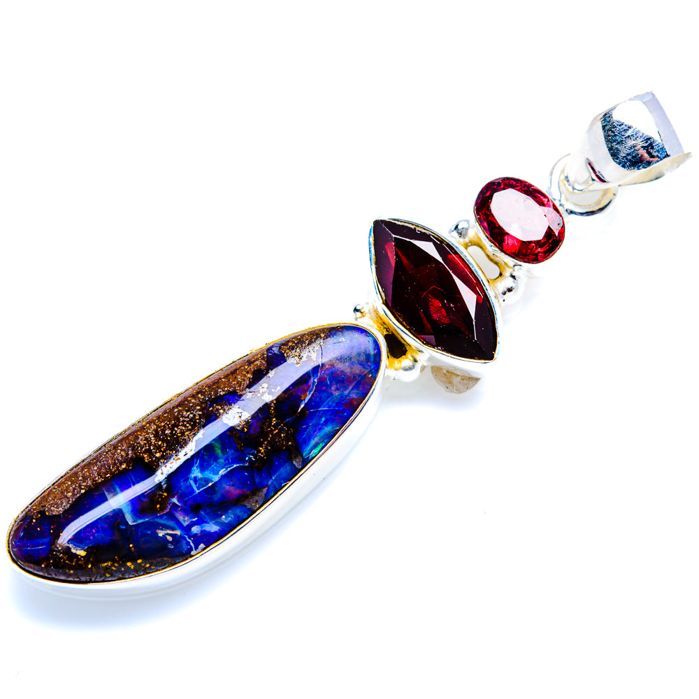 Boulder Opal, Garnet Pendant 2 1/8" (925 Sterling Silver) PD38192