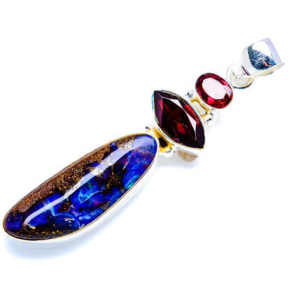 Boulder Opal, Garnet Pendant 2 1/8" (925 Sterling Silver) PD38192
