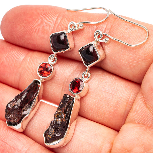 Garnet 925 Sterling Silver Earrings 2 3/8" (925 Sterling Silver) E2099