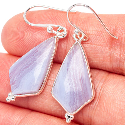 Blue Lace Agate 925 Sterling Silver Earrings 1 5/8" (925 Sterling Silver) E1451
