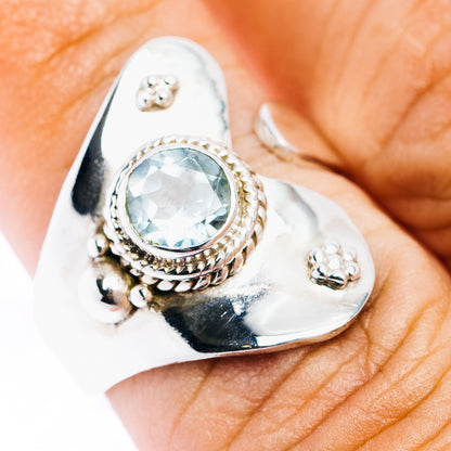 Blue Topaz Ring Size 7 Adjustable (.925 Sterling Silver)