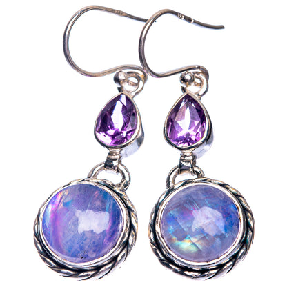 Rainbow Moonstone, Amethyst Earrings 1 5/8" (925 Sterling Silver) E432469