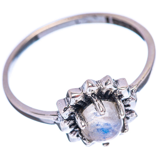 Sterling silver ring with open band and moonstone centerpiece in blackened prongs