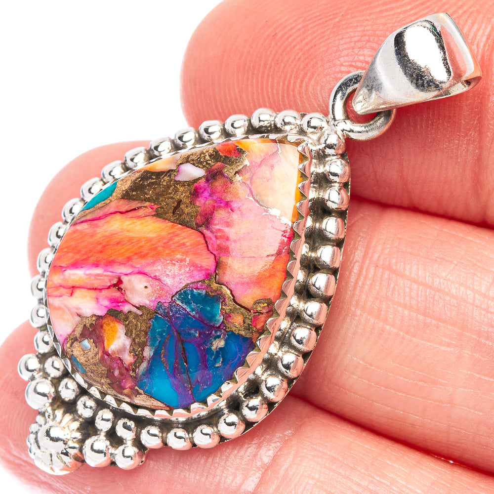 Kingman Pink Dahlia Turquoise Pendant 1 5/8" (925 Sterling Silver) P44546