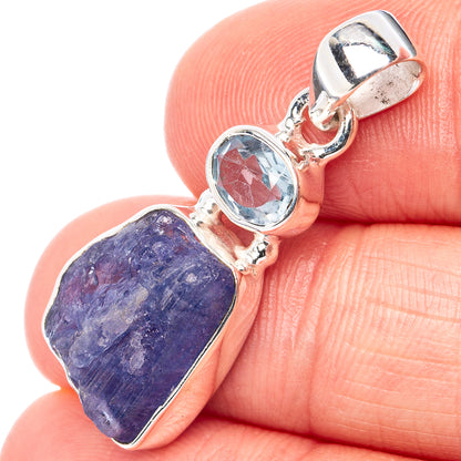 Raw Tanzanite, Blue Topaz Pendant 1 1/4" (.925 Sterling Silver)