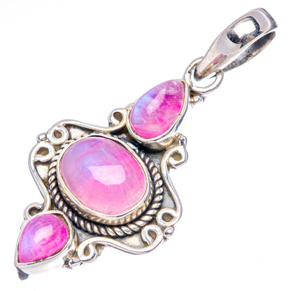 Pink Moonstone Pendant 1 5/8" (.925 Sterling Silver)