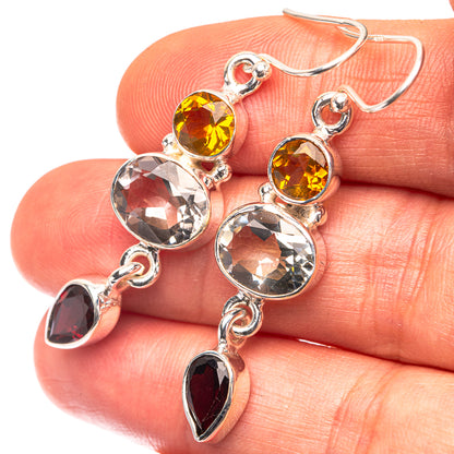 White Quartz, Garnet, Citrine Earrings 1 7/8" (925 Sterling Silver) E432240