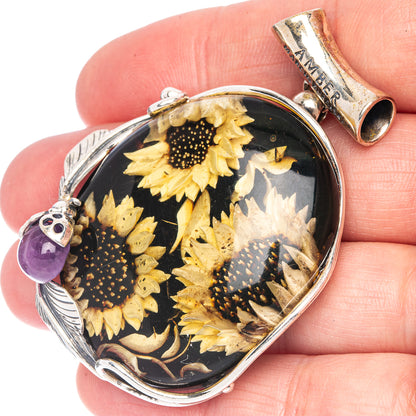Ana Silver Co Baltic Amber Cameo Pendant 2 1/4" (925 Sterlnig Silver)