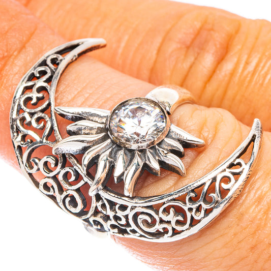 White Quartz Moon Sun Dainty Ring Size 7 Adjustable (925 Sterling Silver) R5236
