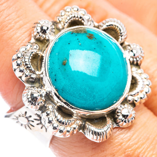 Turquoise oval cabochon ring, .925 sterling silver with ornate rope-bead setting