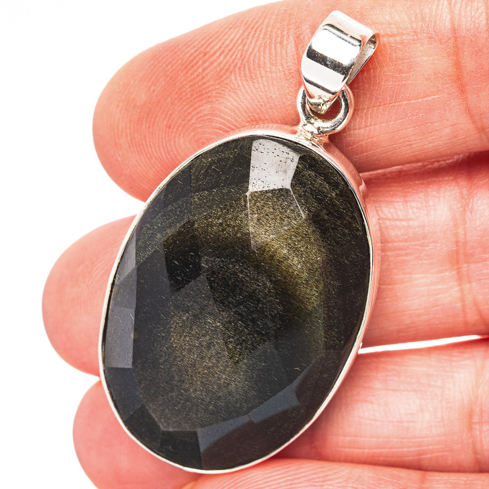 Gold Sheen Obsidian Pendant 1 3/4" (.925 Sterling Silver)