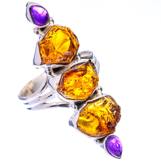 Large Raw Citrine, Amethyst Ring Size 10.75 (925 Sterling Silver) R140823