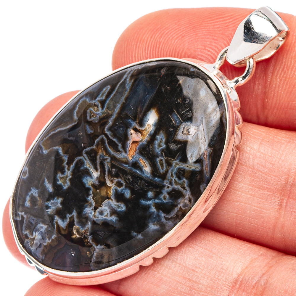 Large Turkish Tube Agate 925 Sterling Silver Pendant 1 7/8" (925 Sterling Silver) P43667