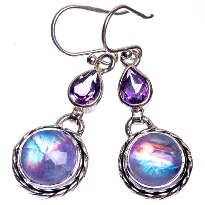 Rainbow Moonstone, Amethyst Earrings 1 5/8" (925 Sterling Silver) E432686