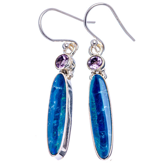 Sterling silver amethyst and blue opal dangle earrings, purple top stones and long drops