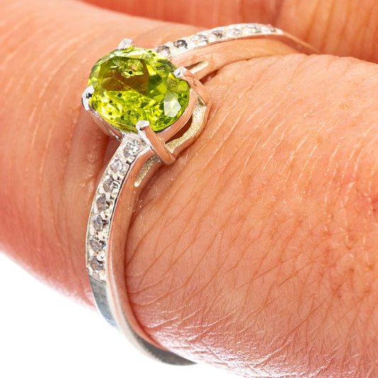 Sterling silver peridot cubic zirconia ring with green oval center stone