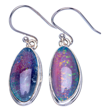 Oval opal triplet drop earrings in sterling silver, multicolor iridescent blue/purple stones.