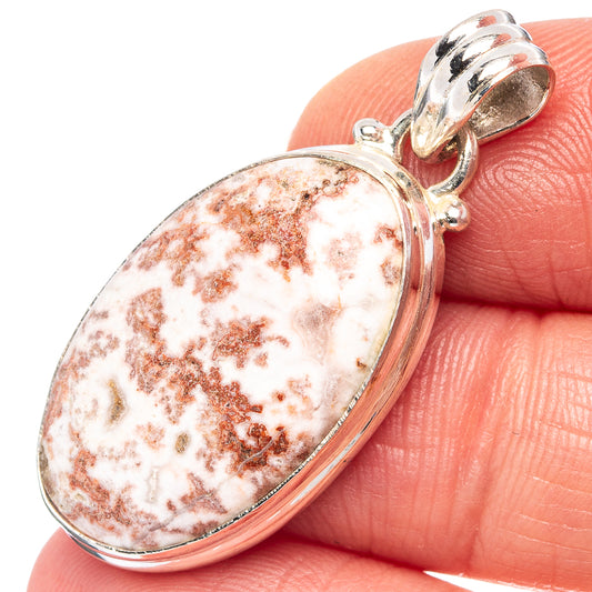 Rosetta Stone .925 sterling silver jasper pendant, oval red-and-white stone close-up