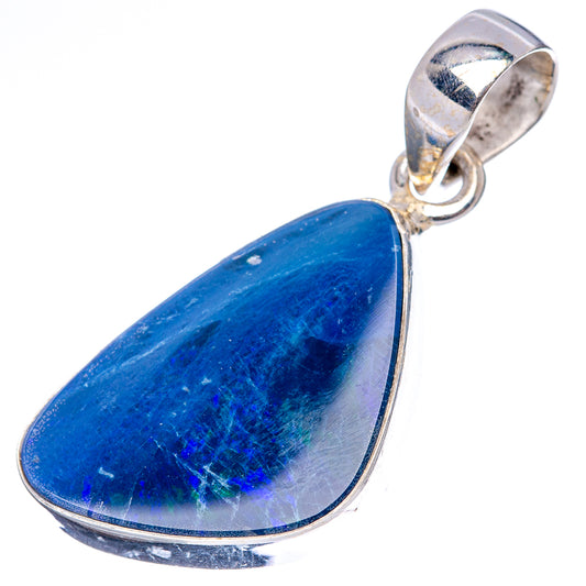 Sterling silver opal pendant, blue teardrop stone with round loop bail