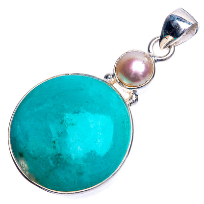 Peruvian Amazonite, Cultured Pearl Pendant 1 3/4" (925 Sterling Silver) P39152