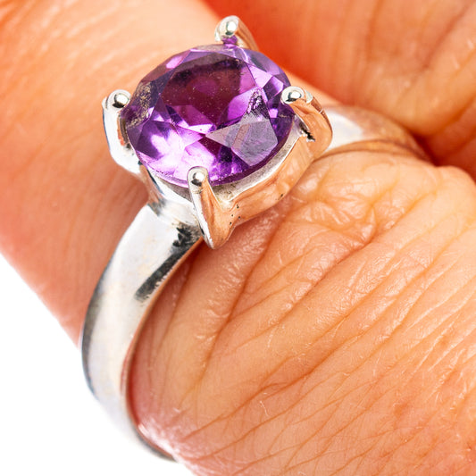 Amethyst faceted gemstone ring in .925 sterling silver, open bezel with 3-prong setting