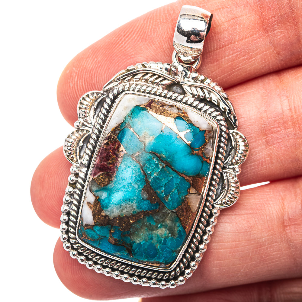Premium Southwestern Style Blue Copper Turquoise Pendant 1 3/4" (.925 Sterling Silver)