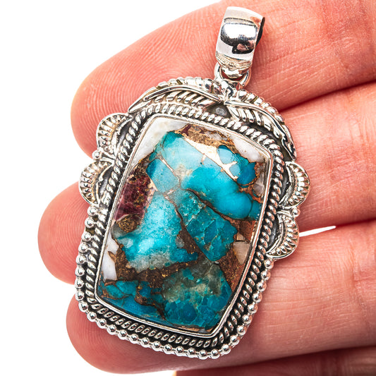 Premium Southwestern Style Blue Copper Turquoise Pendant 1 3/4" (.925 Sterling Silver)