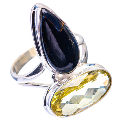 Large Lemon Quartz, Pietersite Ring Size 9.75 (925 Sterling Silver) R140643