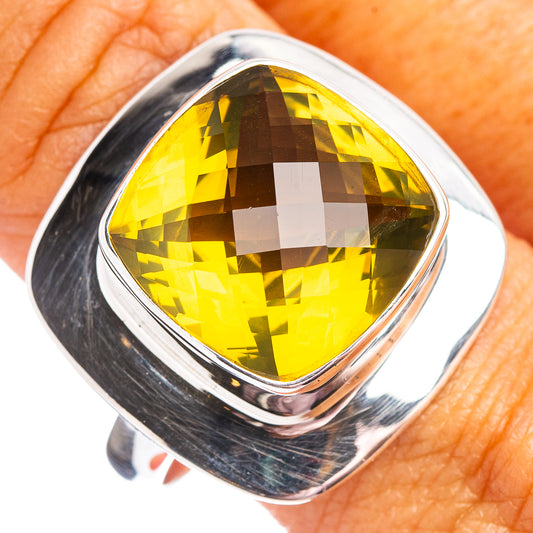 Lemon quartz gemstone ring in .925 sterling silver, faceted yellow stone bezel