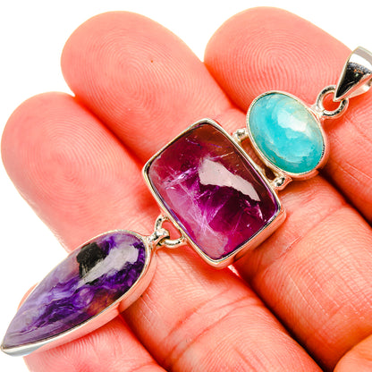 Amethyst, Charoite, Larimar 925 Sterling Silver Pendant 2 3/4" (925 Sterling Silver) PD38331