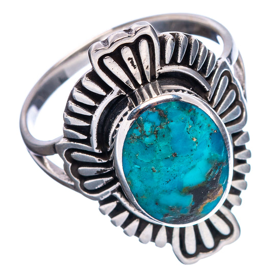 Turquoise oval cabochon sterling silver ring with detailed sunburst bezel