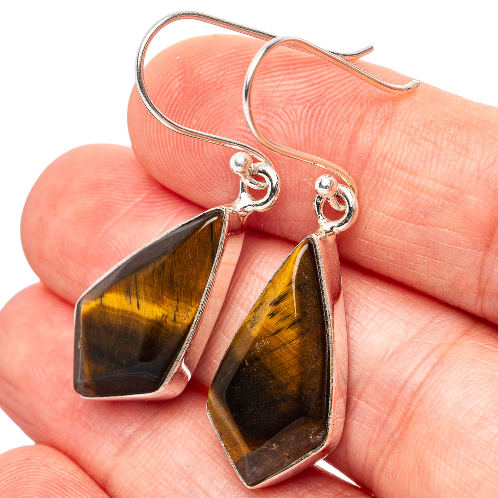 Tiger eye drop earrings, .925 silver hooks, faceted brown-gold stone drops