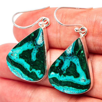 Premium Malachite In Chrysocolla Earrings 1 1/2" (.925 Sterling Silver)