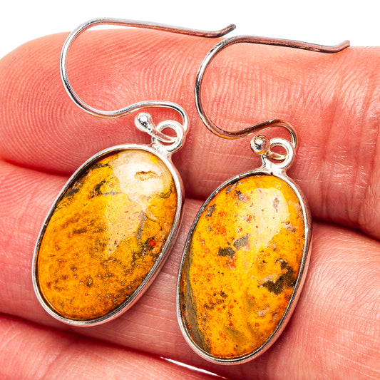 Oval amber-yellow jasper drop earrings with .925 sterling silver hooks