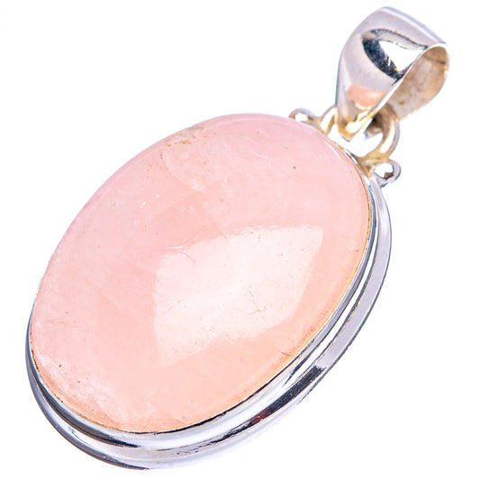 Rose quartz pendant with oval pink stone set in polished .925 sterling silver bezel