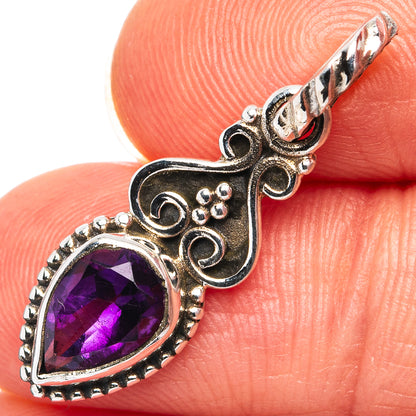 Amethyst dainty pendant with oval purple gemstone and ornate .925 sterling silver setting