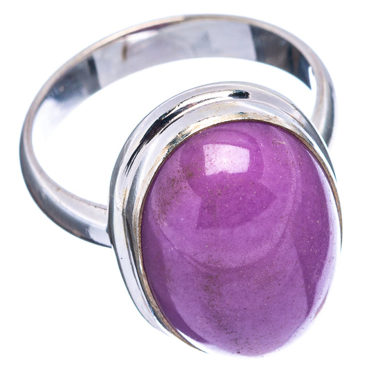 Sterling silver size 8 ring with oval purple phosphosiderite cabochon bezel
