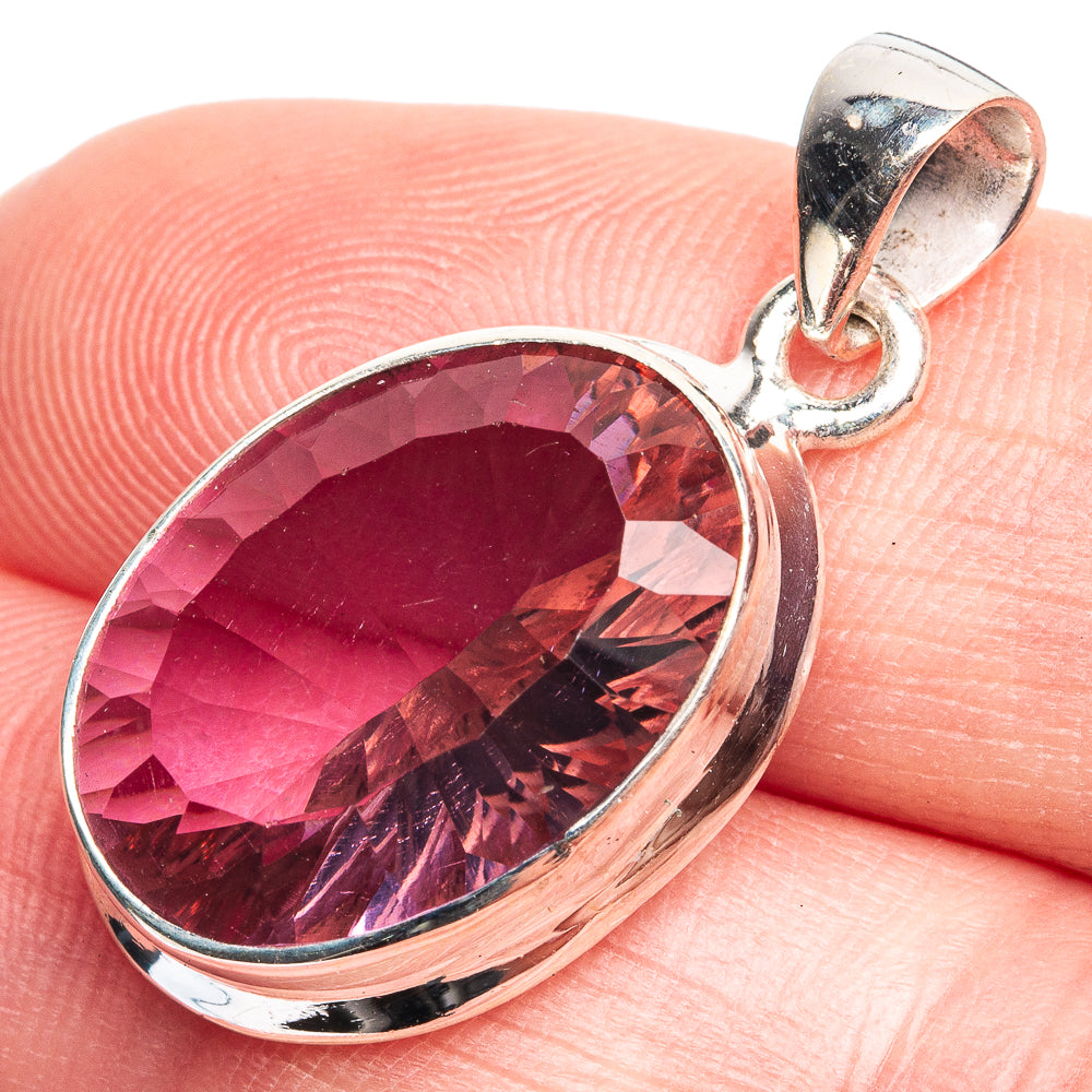 Oval faceted lab-grown color-change alexandrite pendant in 925 sterling silver bezel