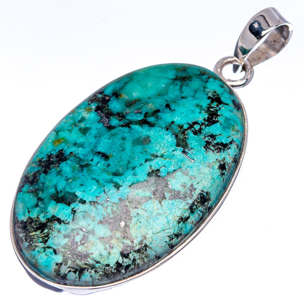 Turquoise jasper oval pendant with .925 sterling silver bezel and bail