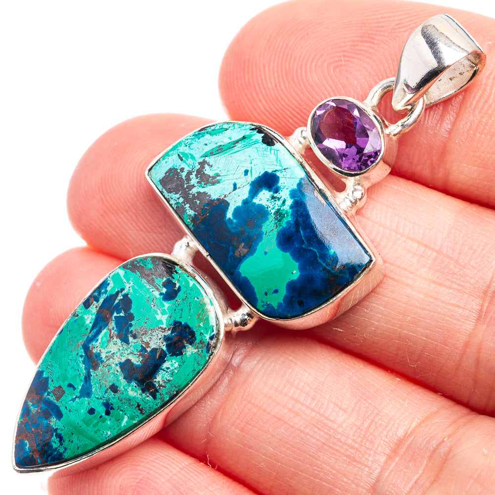 Azurite, Amethyst Pendant 2 1/8" (925 Sterling Silver) P38971