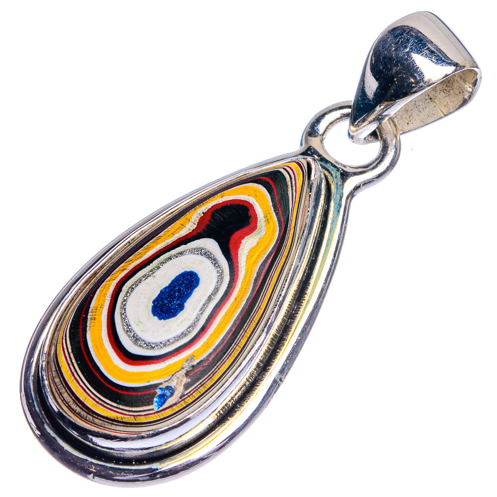 Sterling silver teardrop pendant with loop bail and multicolor marbled stone inlay