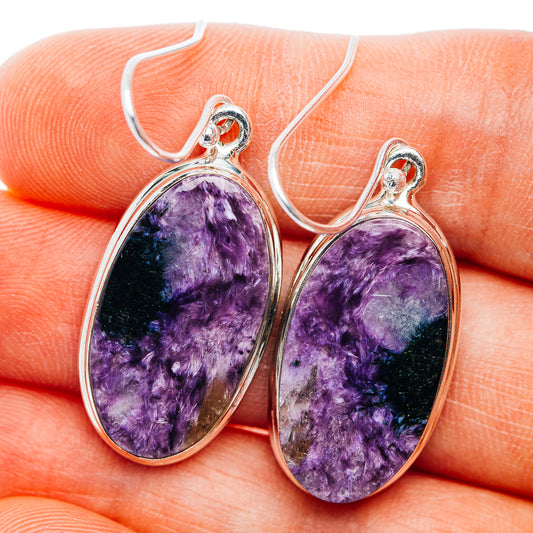 Premium Charoite Earrings 1 5/8" (.925 Sterling Silver)