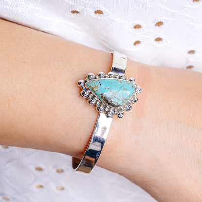 Kingman Turquoise Cuff Bracelet Adjustable (.925 Sterling Silver)
