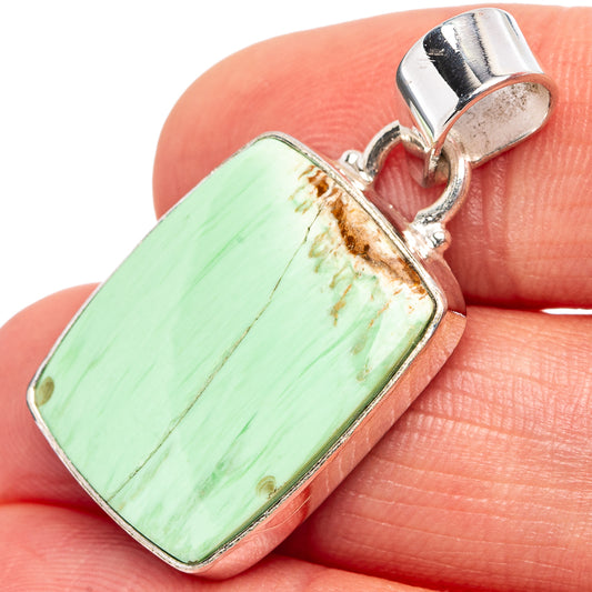 Sterling silver pendant with rectangular green variscite stone and open bail loop