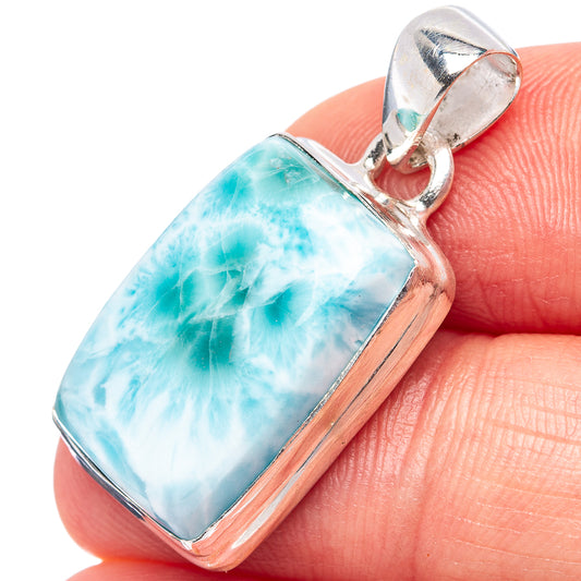 Larimar pendant in .925 sterling silver with rectangular blue stone cabochon.