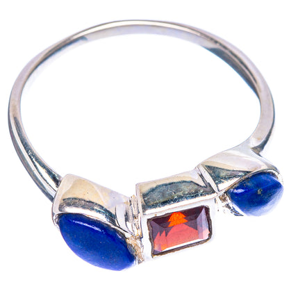 Garnet, Lapis Lazuli Ring Size 9 (925 Sterling Silver) R1052