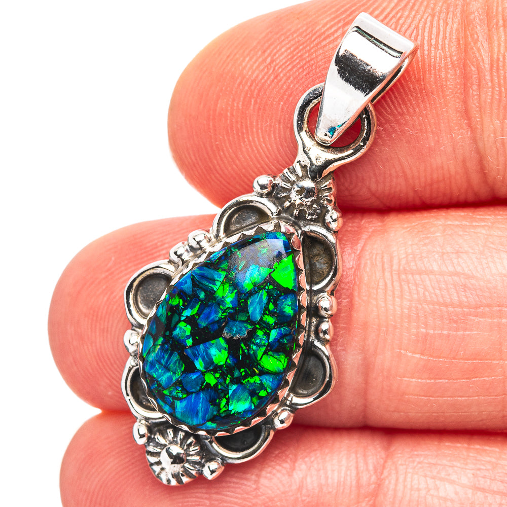Exclusive Southwestern Style Mosaic Opal Pendant 1 3/8" (.925 Sterling Silver)