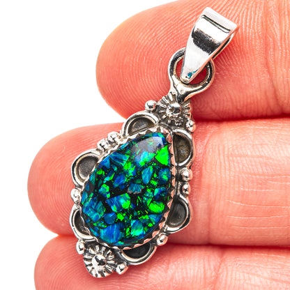 Exclusive Southwestern Style Mosaic Opal Pendant 1 3/8" (.925 Sterling Silver)