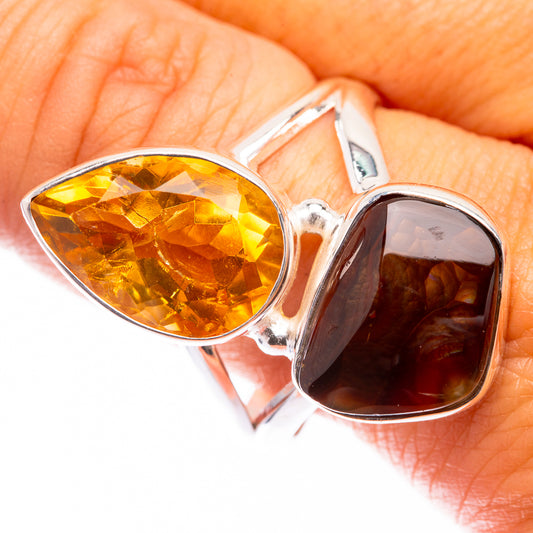 Large Mexican Fire Agate, Citrine Ring Size 10.75 (925 Sterling Silver) R141417