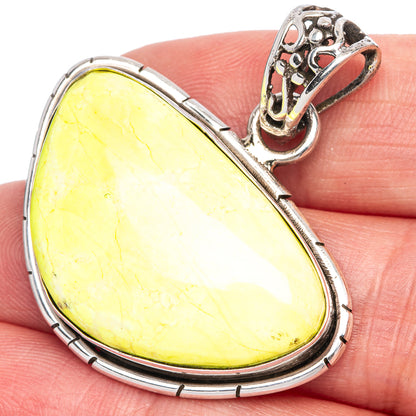 Lemon Chrysoprase Pendant 1 1/2" (925 Sterling Silver) P40066